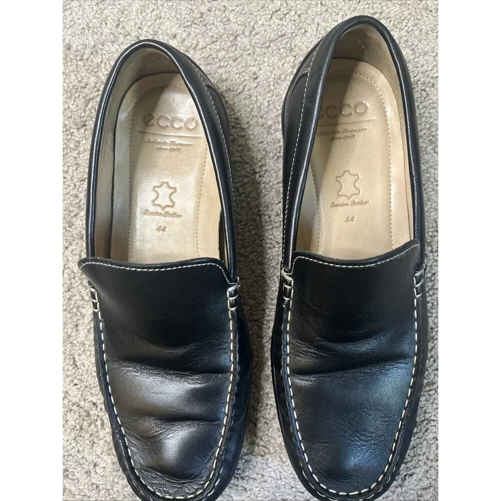 Ecco Men’s Black Leather Driving Loafers Size 44 US 10